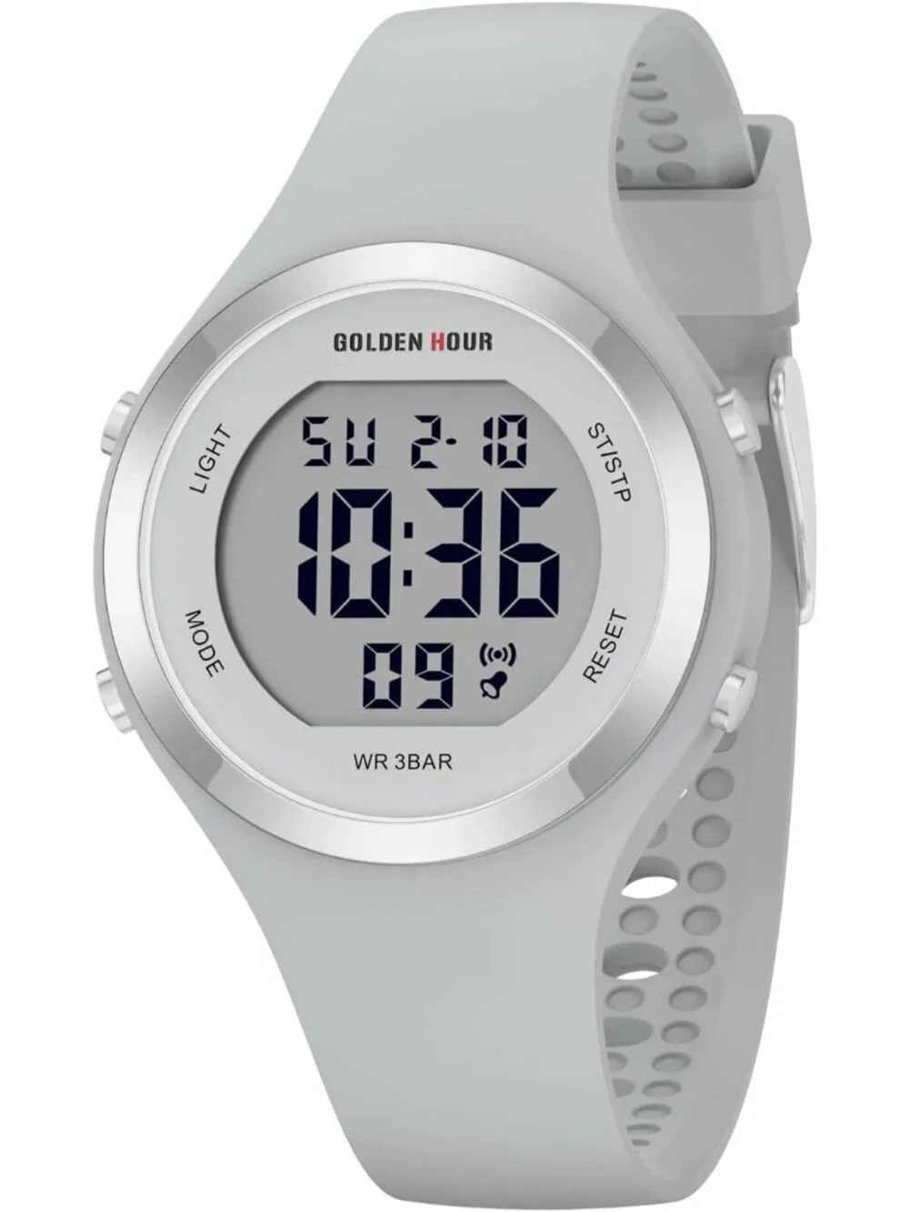 Women's Grey Waterproof Sport Digital Chronograph Silicone Strap Wrist Watches